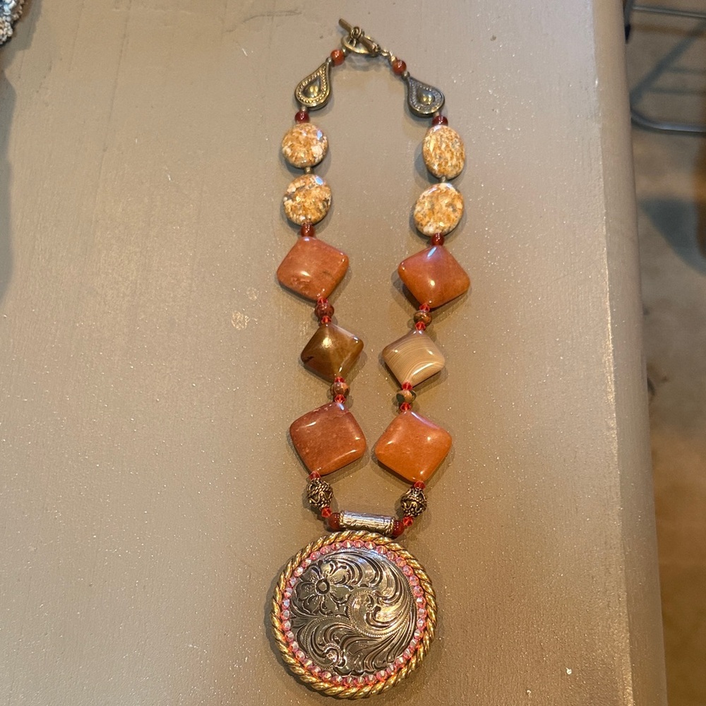 Artisan Gold, Brown, and Rust Western Statement Necklace